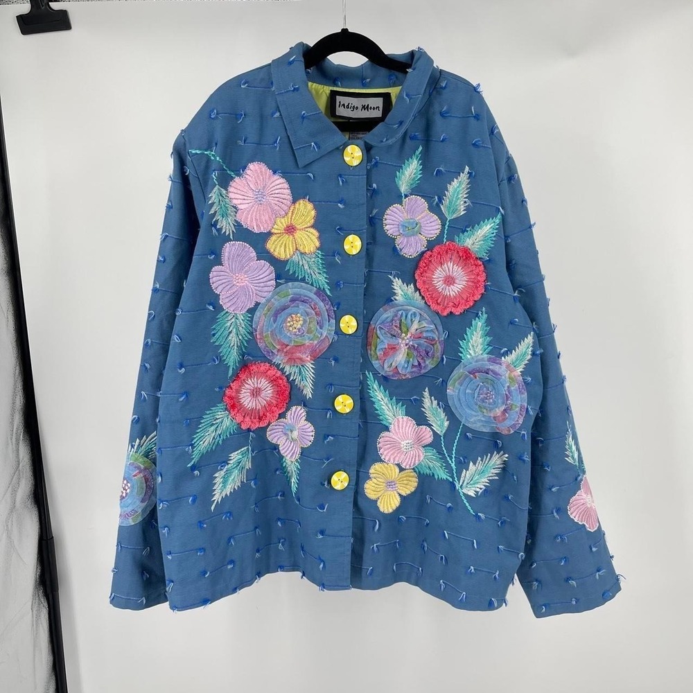 Vintage 90s Indigo Moon Women's XL Floral Maximalist Blazer Teacher Art Retro